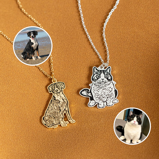 Custom Laser-Engraved Pet Portrait Pendant – 925 Silver, Stainless Steel, or Gold-Tone