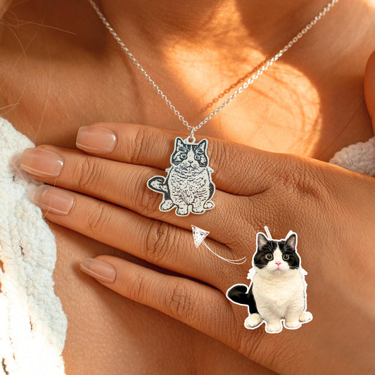 Custom Laser-Engraved Pet Portrait Pendant – 925 Silver, Stainless Steel, or Gold-Tone